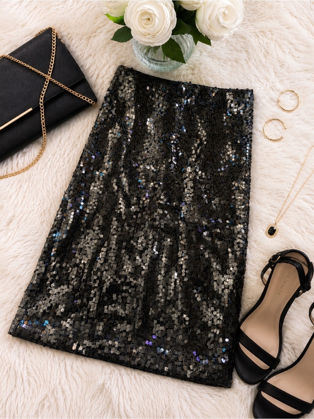 Dynamite Black Sequin Mini Dress XS Glam Party Cocktail Sparkle E